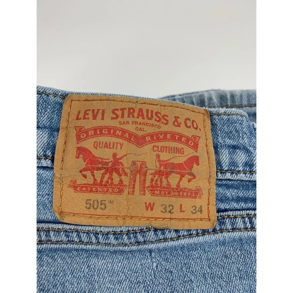 Levis‎ 505 Jeans Mens 32x34 Blue Distressed Paint Splatter Denim Pants